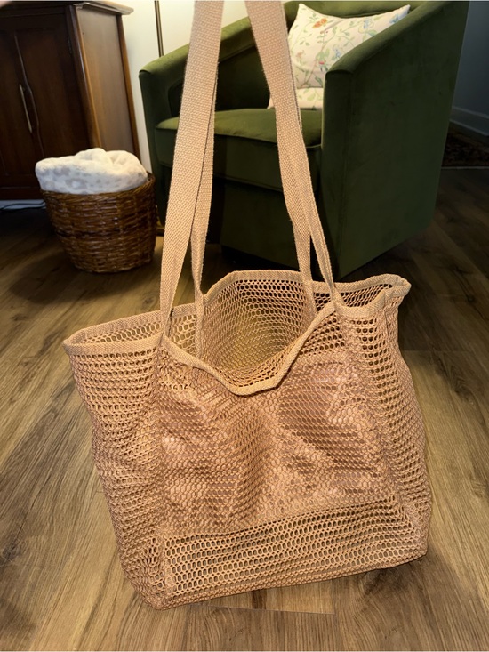 TOPBAG Handbags - Beige Mesh Tote Bag with Long Shoulder Straps